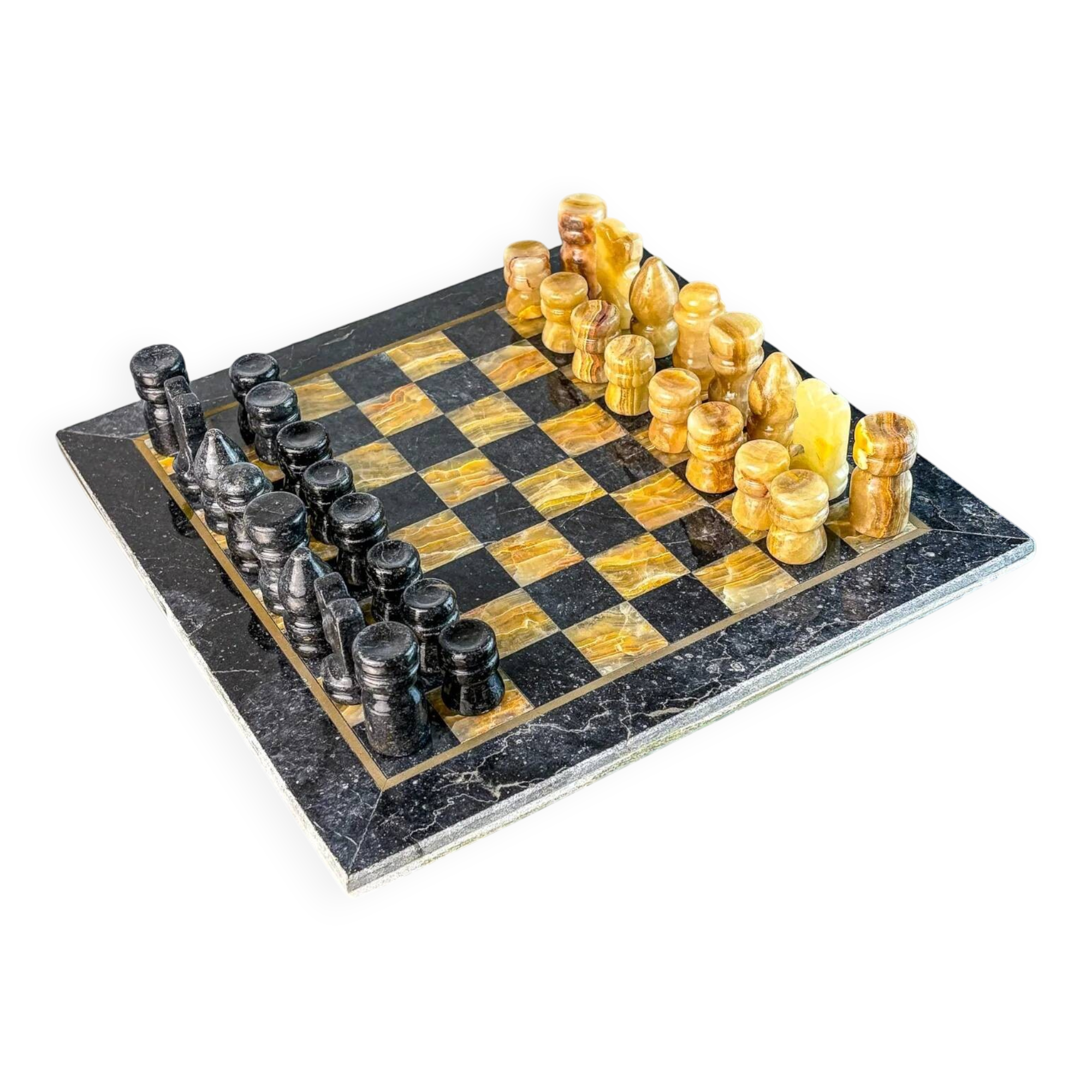 Vintage Italian genuine alabaster chess set with carved pieces, 1970