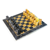 Vintage Italian genuine alabaster chess set with carved pieces, 1970
