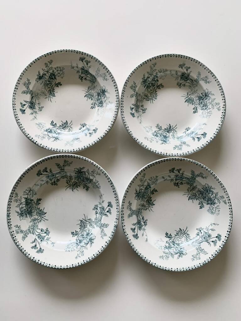 Set of 4 deep plates Sarreguemines Elvire U&C antique French earthenware