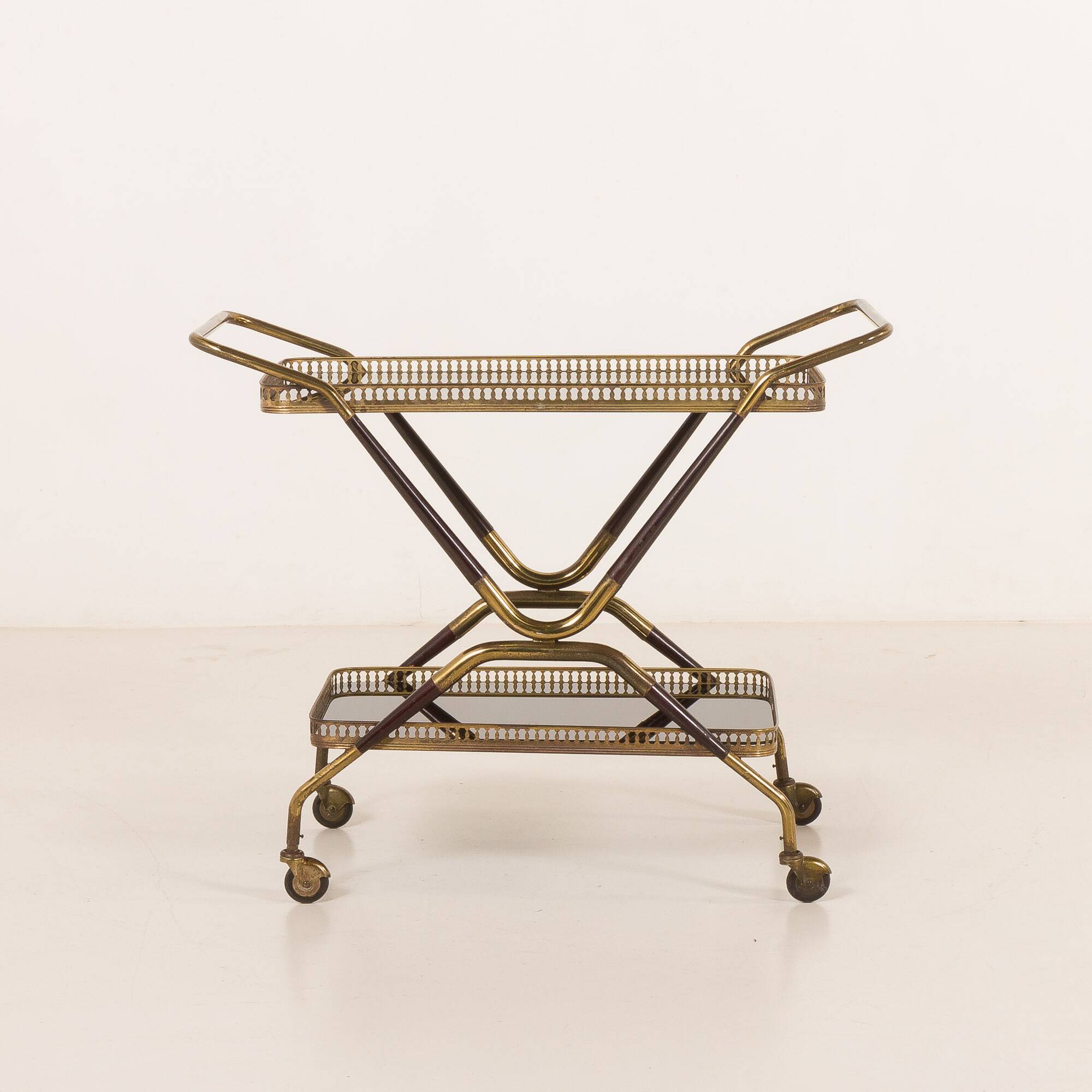 Italian mid century brass bar cart, serving trolley, 1960s