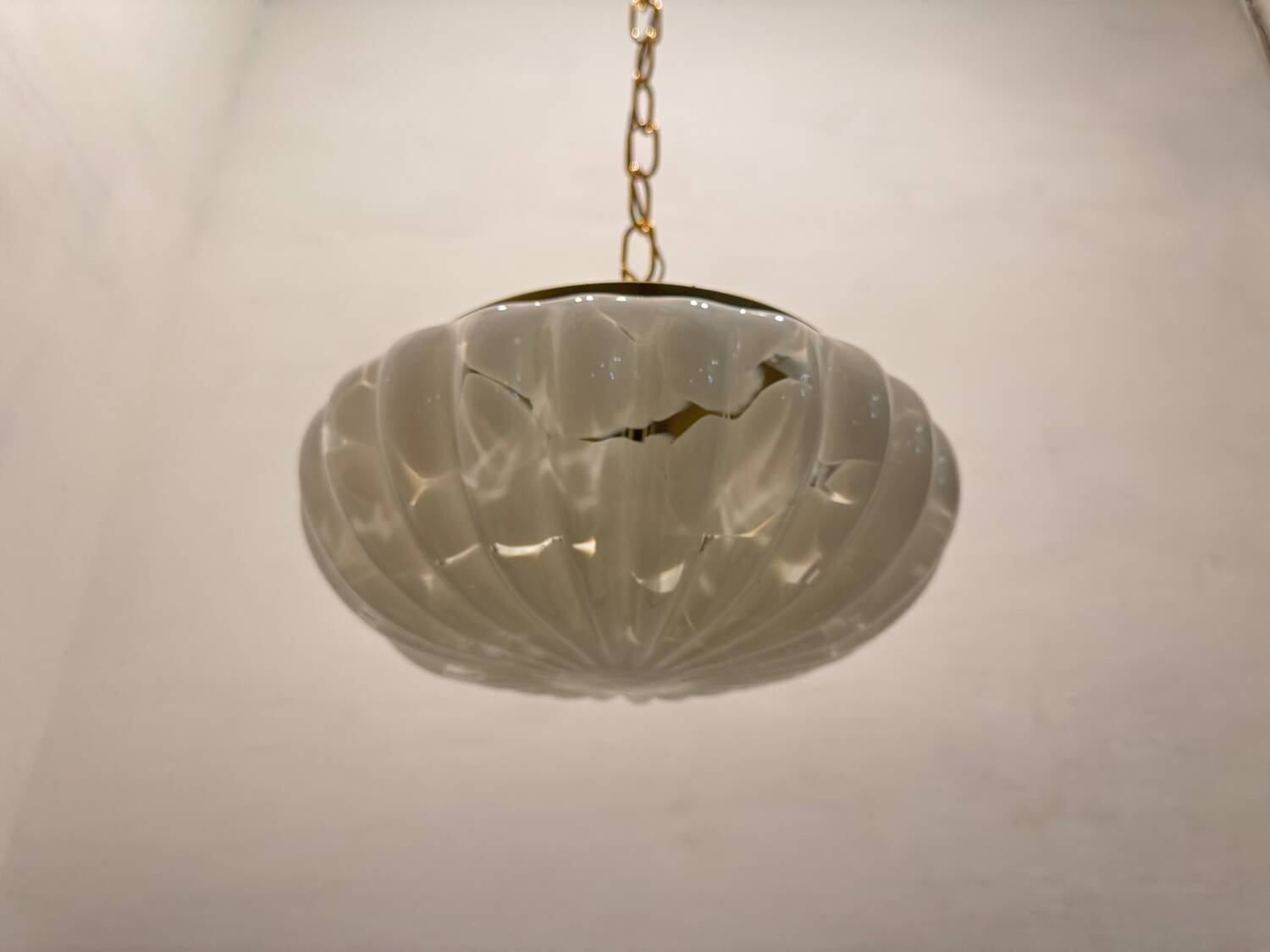 White Murano Glass Light Pendants Set of 2 1980’s