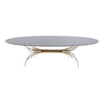 Maria Pergay table à manger acier et laiton Gerbe 1970