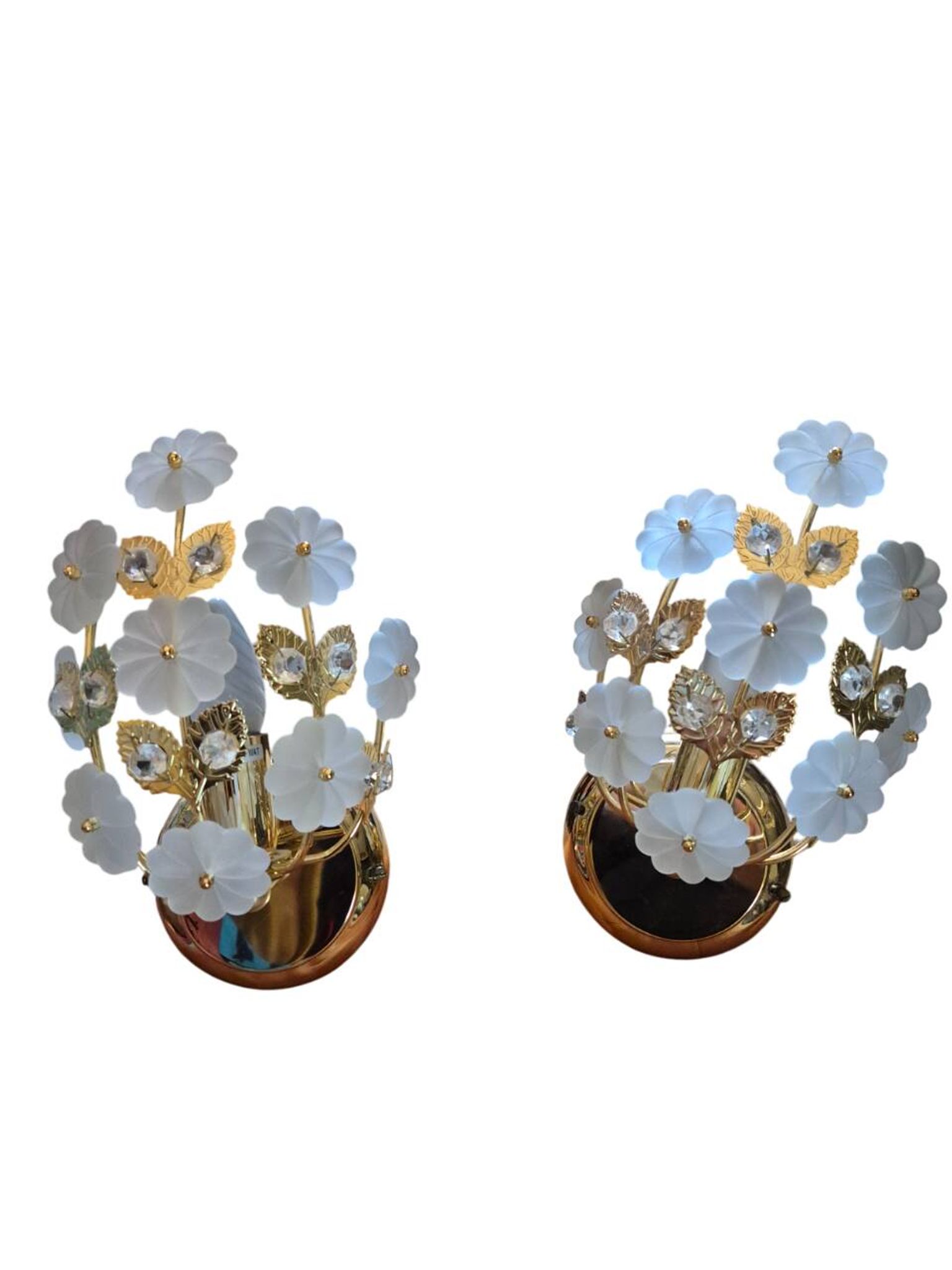 Pair of Banci Florence gold metal and crystal flower wall sconces