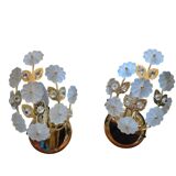 Pair of Banci Florence gold metal and crystal flower wall sconces