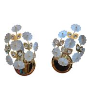 Pair of Banci Florence gold metal and crystal flower wall sconces