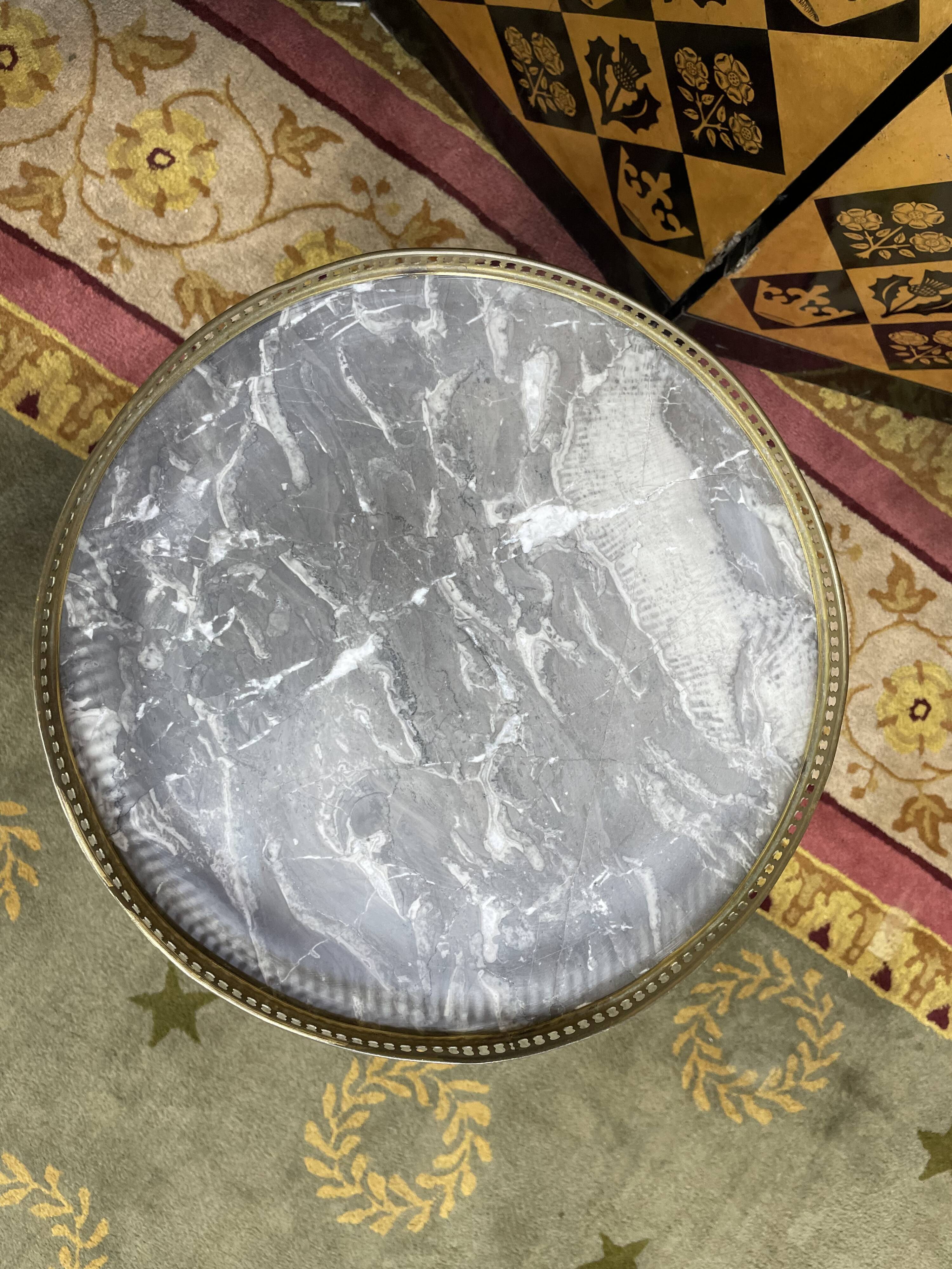 Tripod pedestal table with gallery and marble