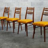 Suite of 4 Czech chairs wood and fabric Yellow "Univerzal" late 60