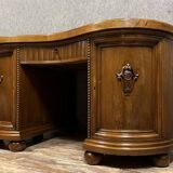 Art Nouveau period bean-shaped oak and walnut center desk