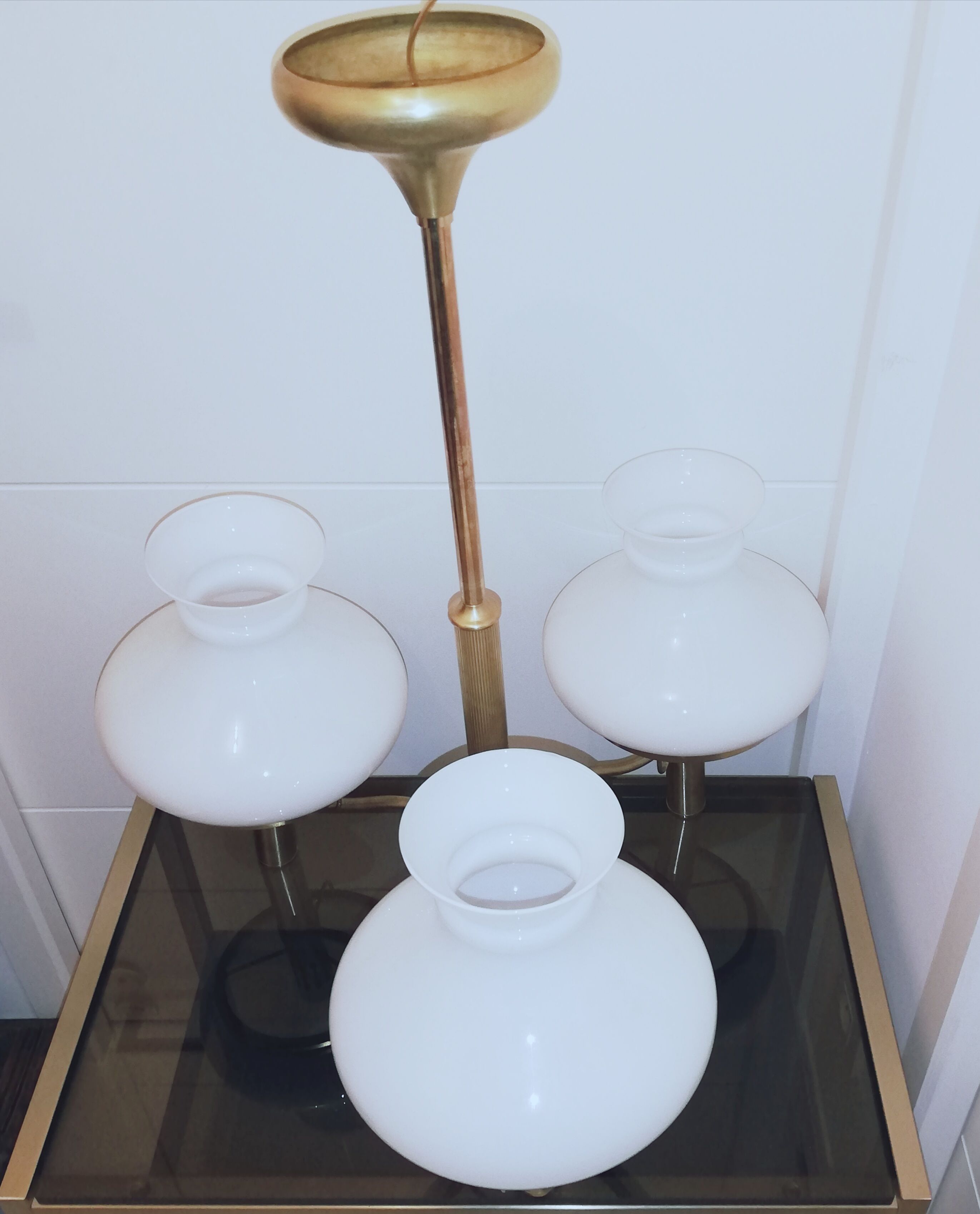 Vintage chandelier 3 branches 60-70 years in golden brass