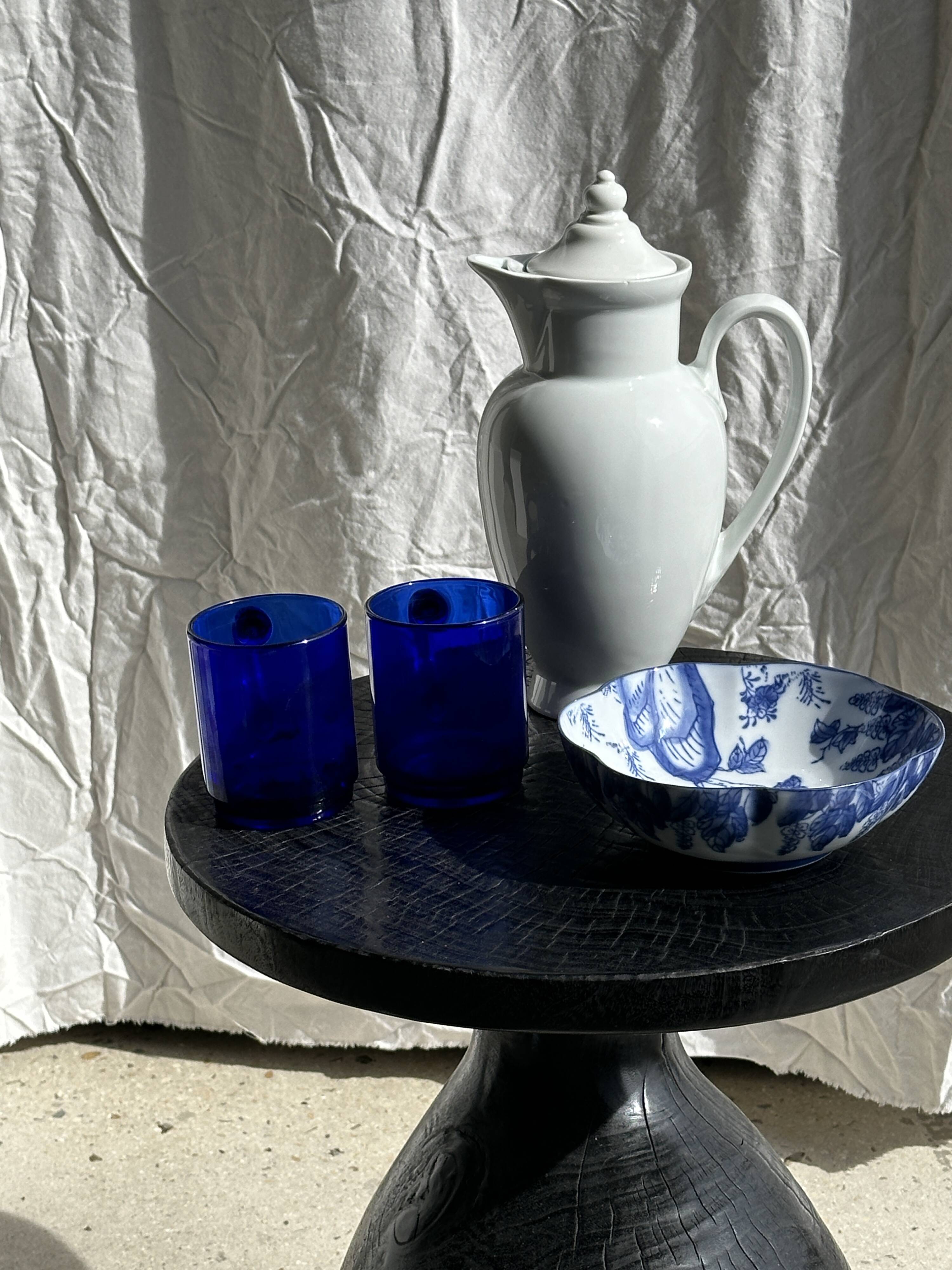 Solid wood (monoxyl) side table, organic shape, black color