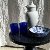 Solid wood (monoxyl) side table, organic shape, black color