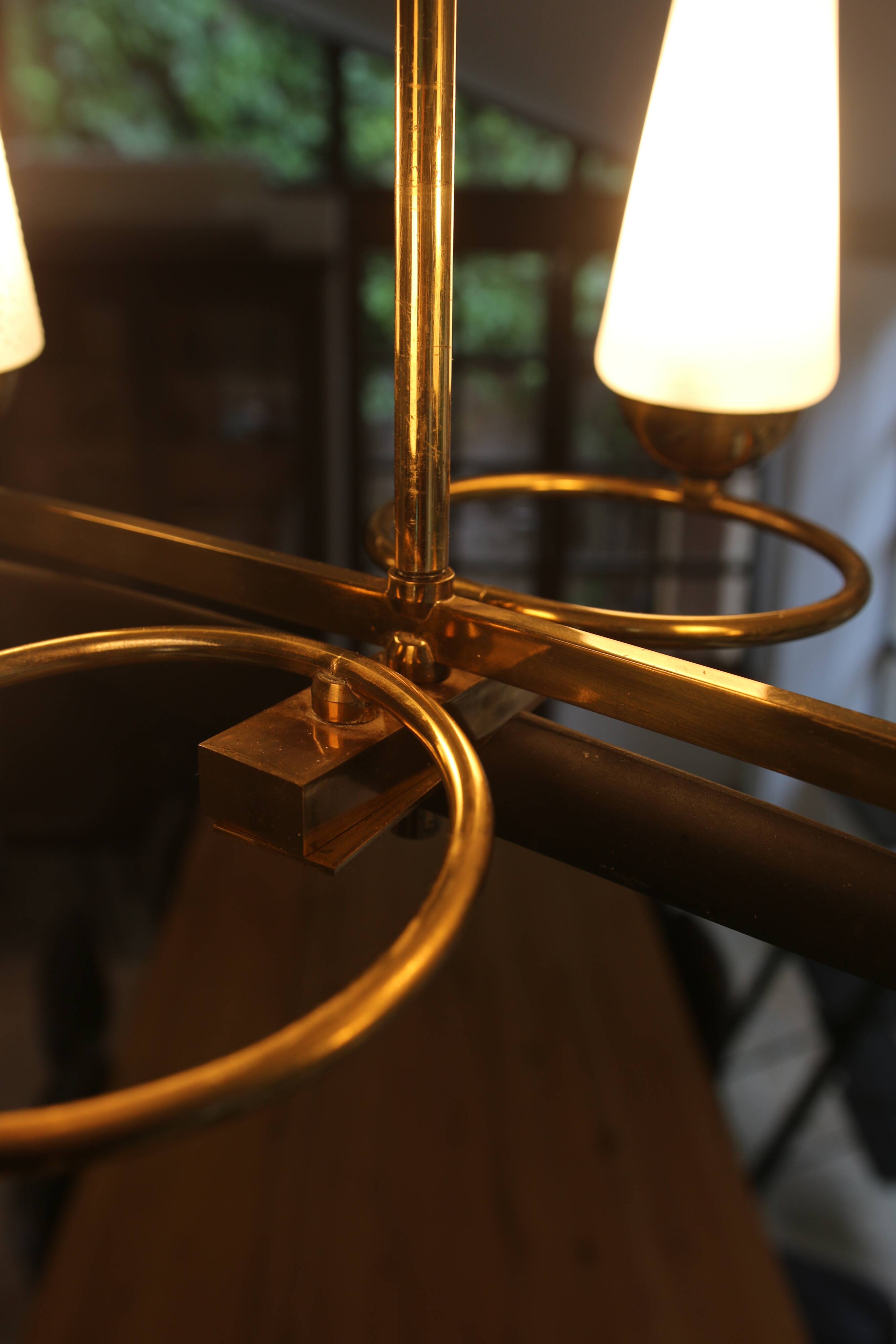 Mid-Century 6-Light Chandelier - Opaline and Brass