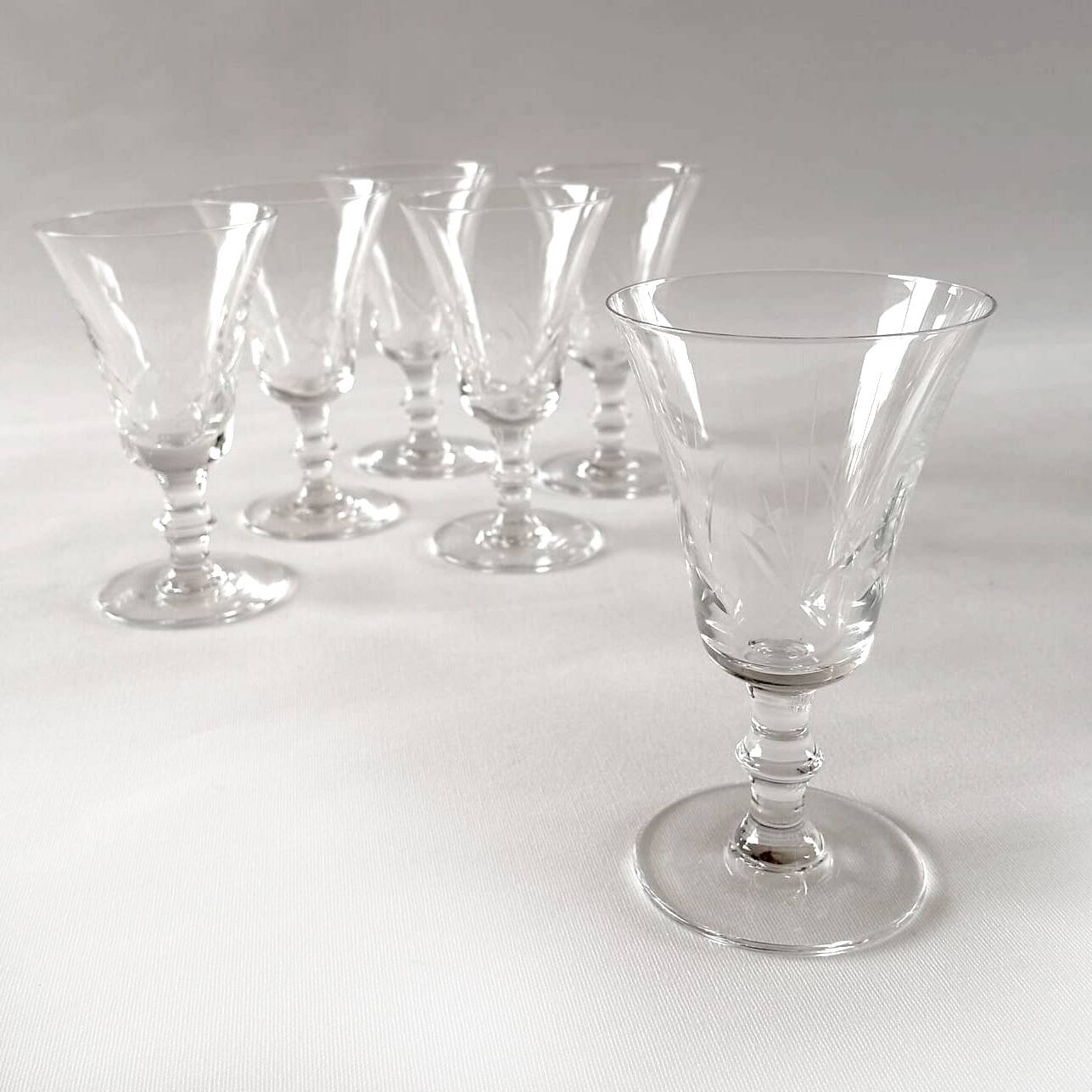 6 cut tulip glasses 1940