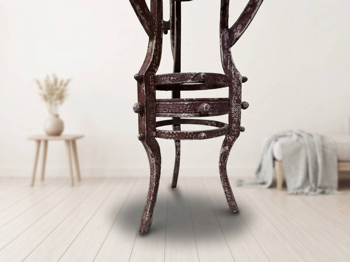 Handmade round side table with wrought iron base, circa 1980s, Czechoslovakia, 67 × 50 cm