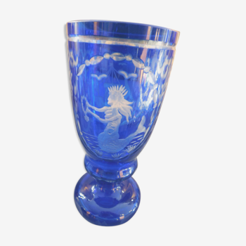 Vase en cristal bleu de Bohème Sirène