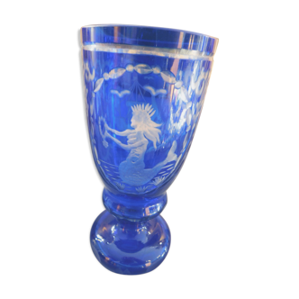 Bohemian blue crystal vase - Mermaid