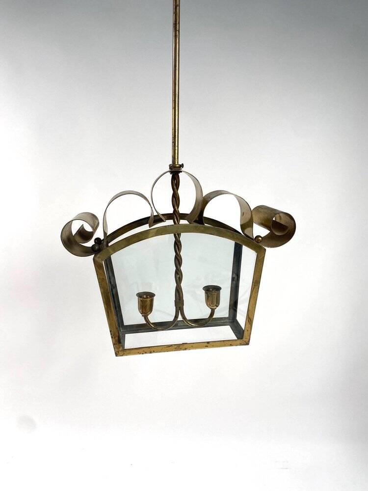 Mid-Century Italian Brass Ceiling Lamp in the style of Fontana Arte, 1950s