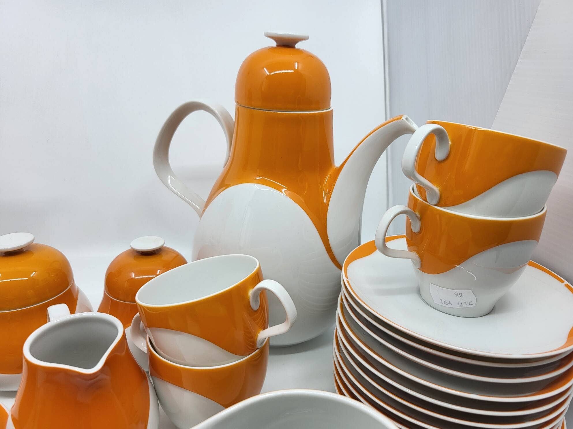 Heinrich Germany complete service in white and orange porcelain Space Age 1970