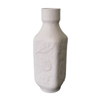 White biscuit vase with floral motif in relief, Hutschenreuther, Germany 1970