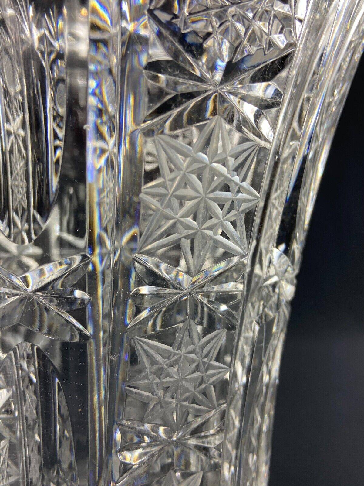 Large cut crystal vase richly decorated Bohemia