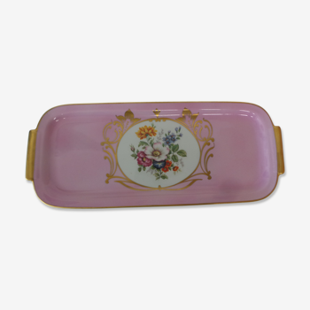 Pink cake dish with floral decoration Limoges