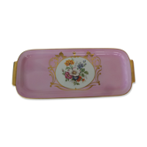Pink cake dish with floral decoration Limoges