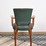 Bridge armchair in green moleskin