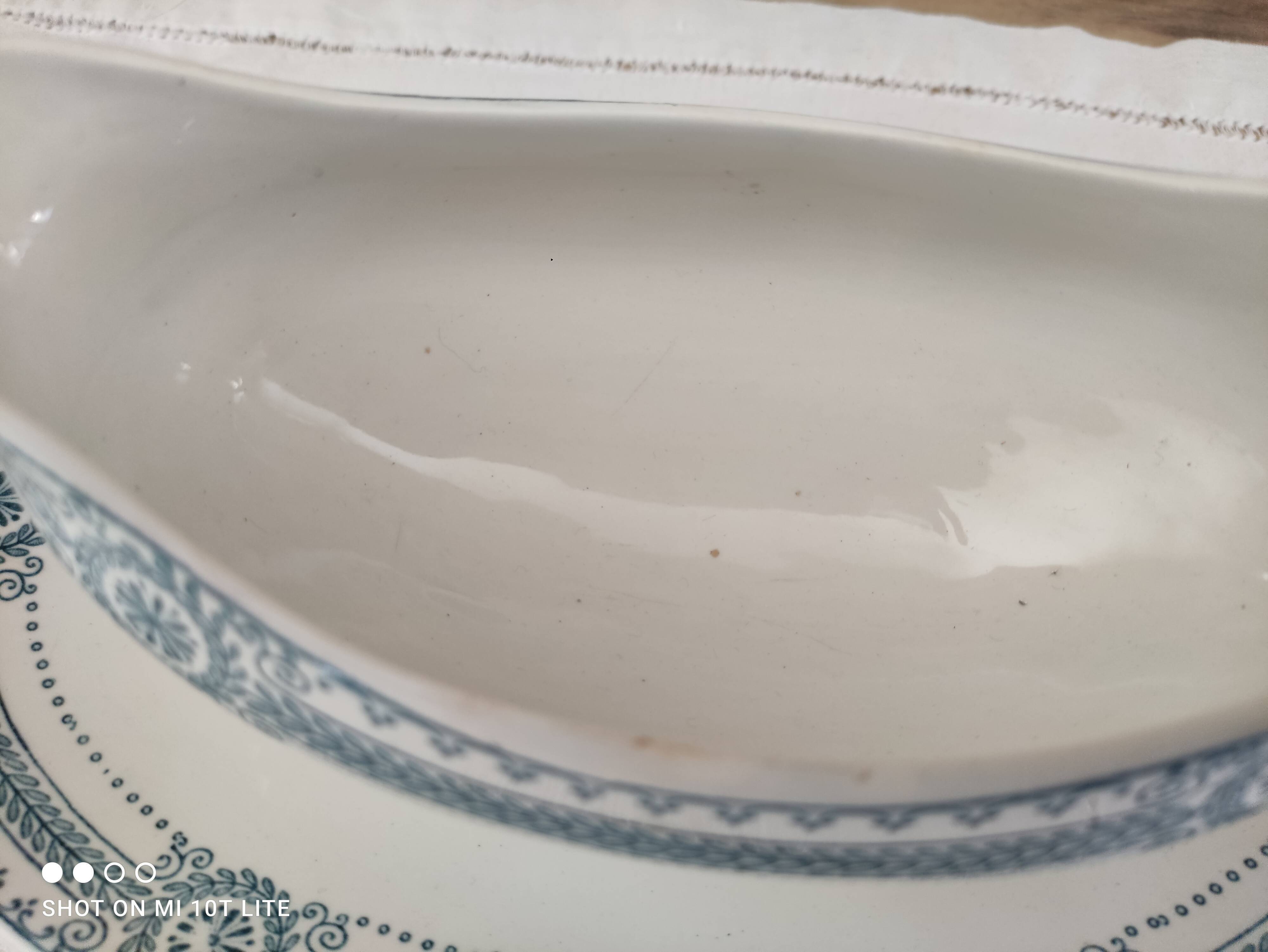 Saaucière in iron earth sarreguemines model carina decoration blue frieze