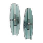 Pair of Veca wall lamps in blue/green tinted glass 1970