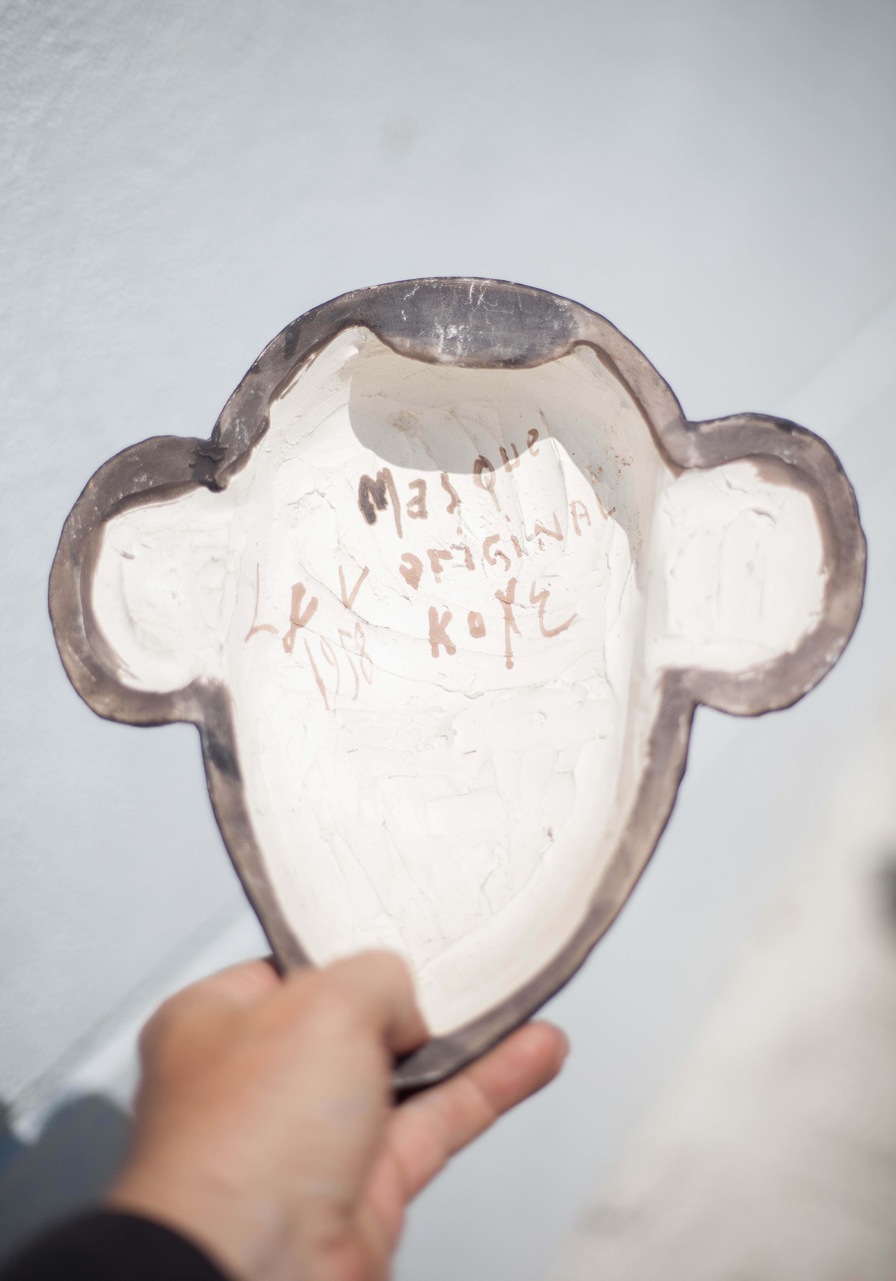 African ceramic mask Chokwe mwana pwo, pottery, wall decoration, signed mask, collection, 50's