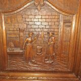 Antique carved oak wardrobe – figurative scene – late 19th century