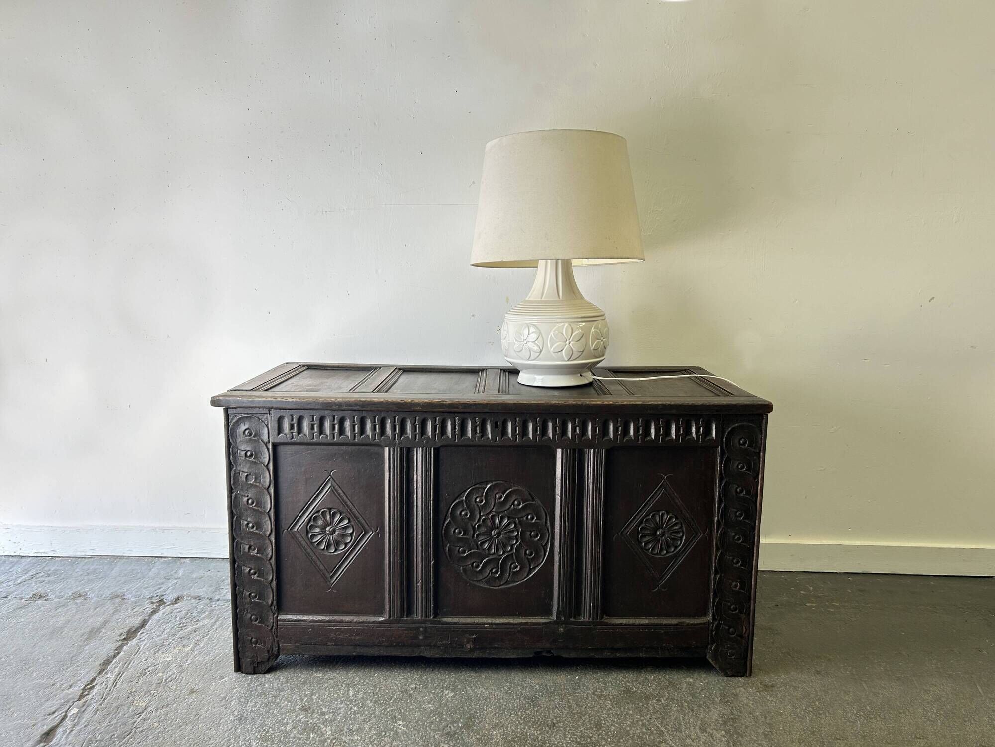 Rare 17th Century Carved Oak Coffer Charles II Period Circa 1660-1680c