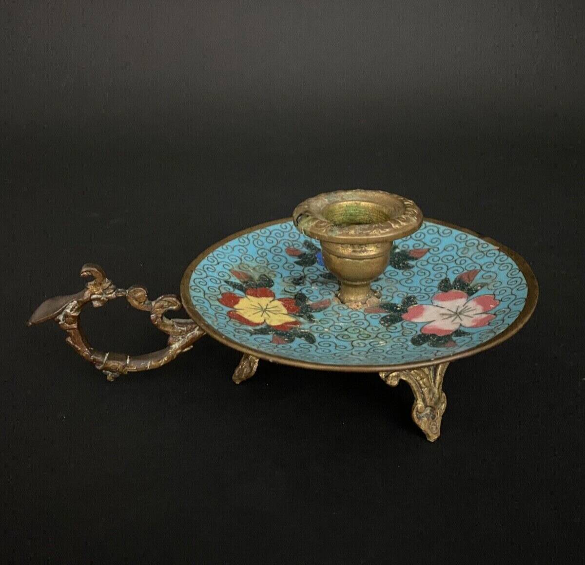 Napoleon III hand candle holder in cloisonné bronze, late 19th century