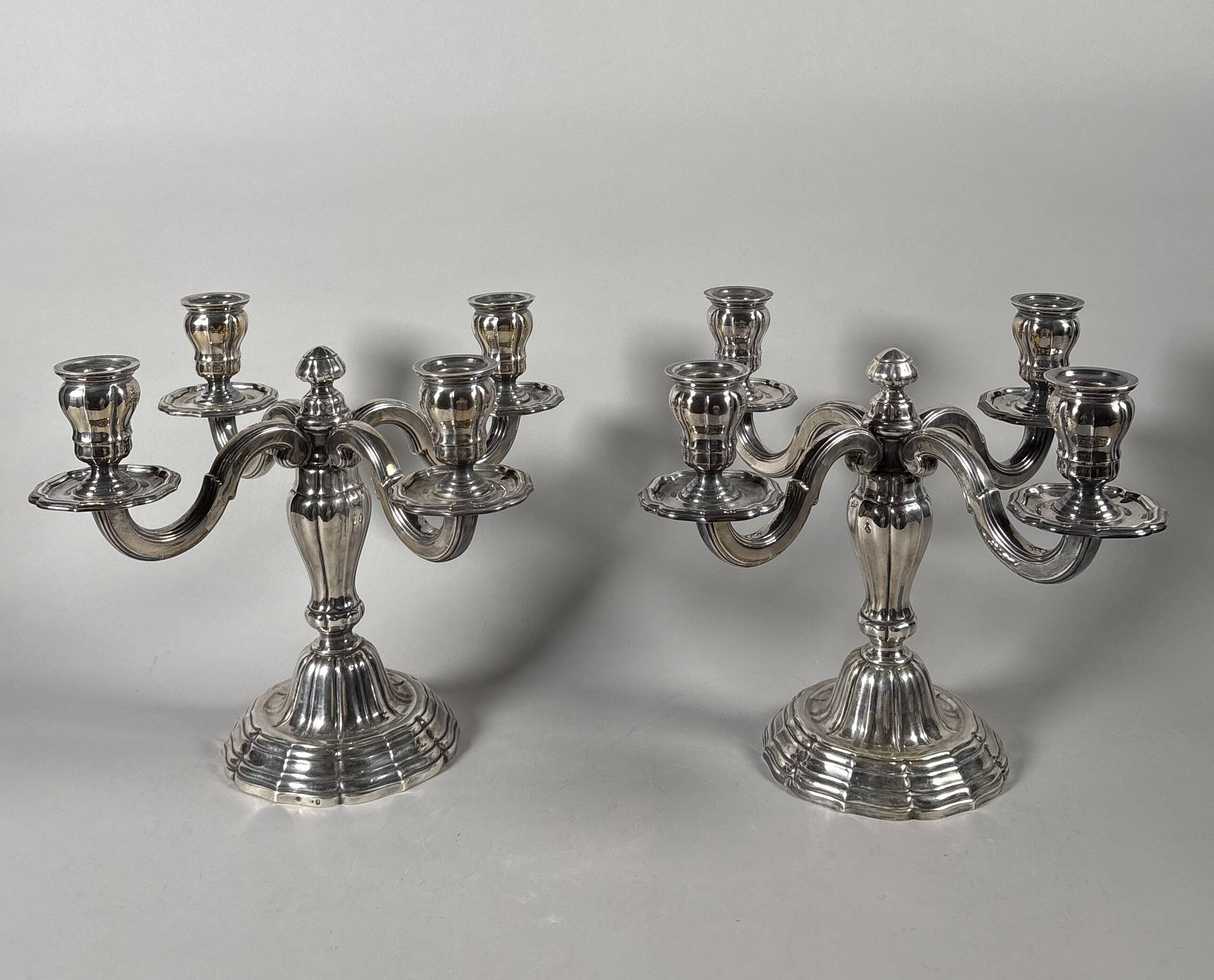 Pair of solid silver 950 candelabra in Louis XVI style