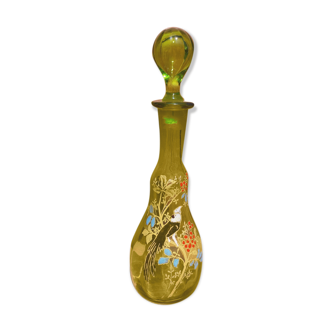 glass carafe enamelled floral pattern and peacock bird 1900s