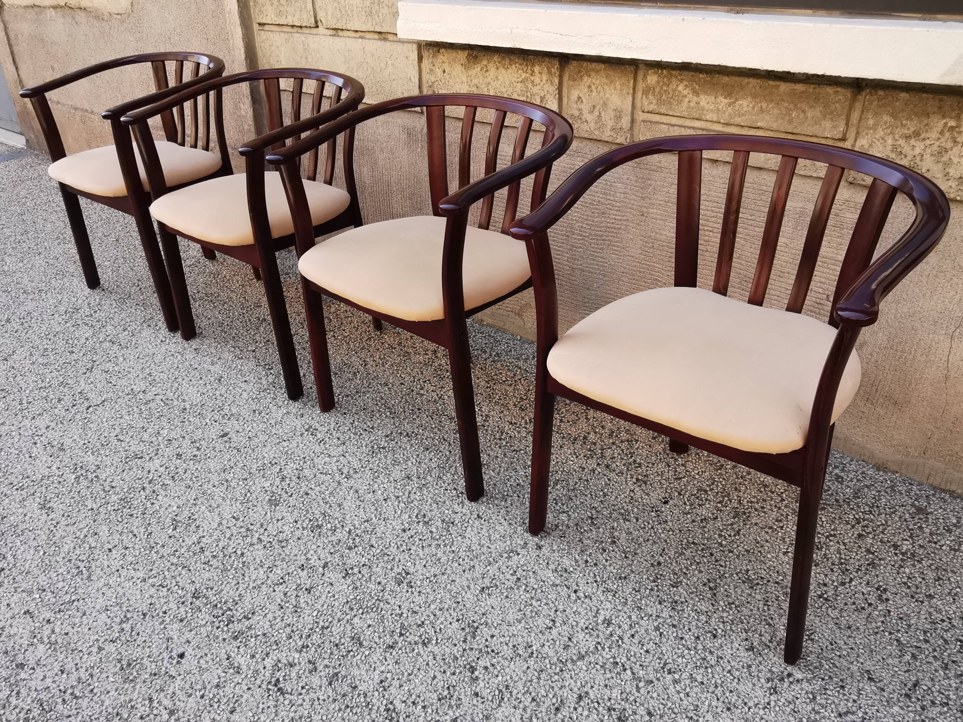 Suite de 4 fauteuils bois vintage années 80