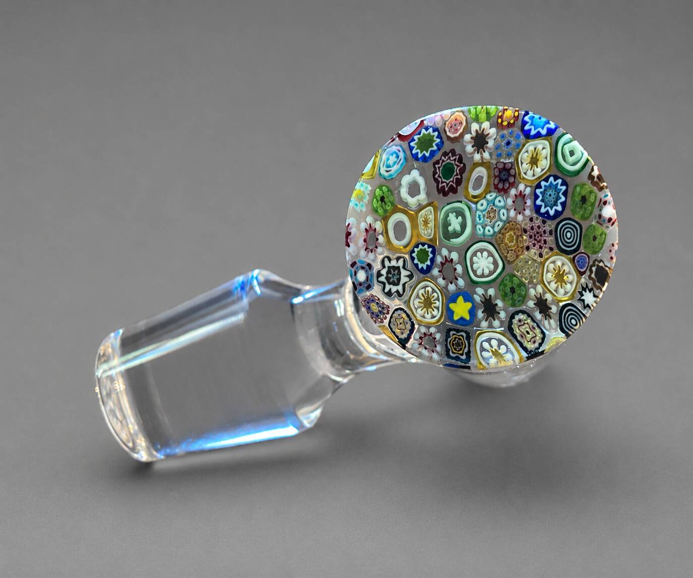 Baccarat crystal carafe with millefiori stopper and original box.