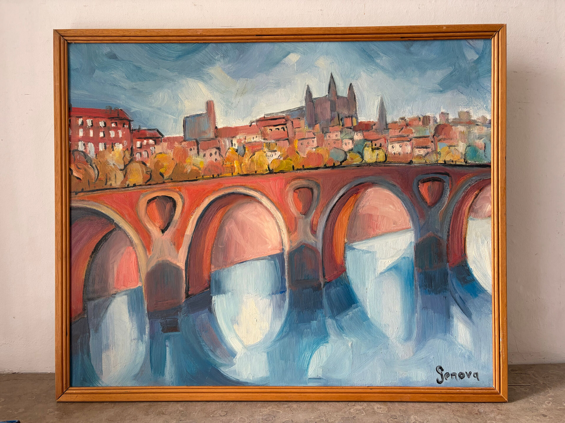 Pont Neuf, Toulouse, oil on canvas signed Sprova