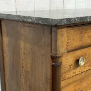 19th-century Empire commode in walnut with a grey St Anne marble top.