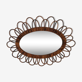 Oval mirror rattan dark 43x57cm