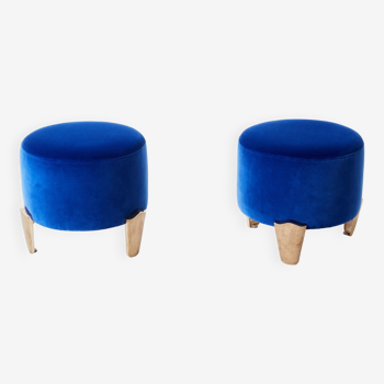 Paire de poufs Garouste & Bonetti ‘Koala’ velours bleu roi 1995