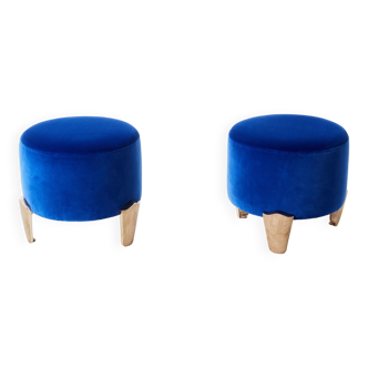 Pair of poufs Garouste & Bonetti 'Koala' velvet royal blue 1995