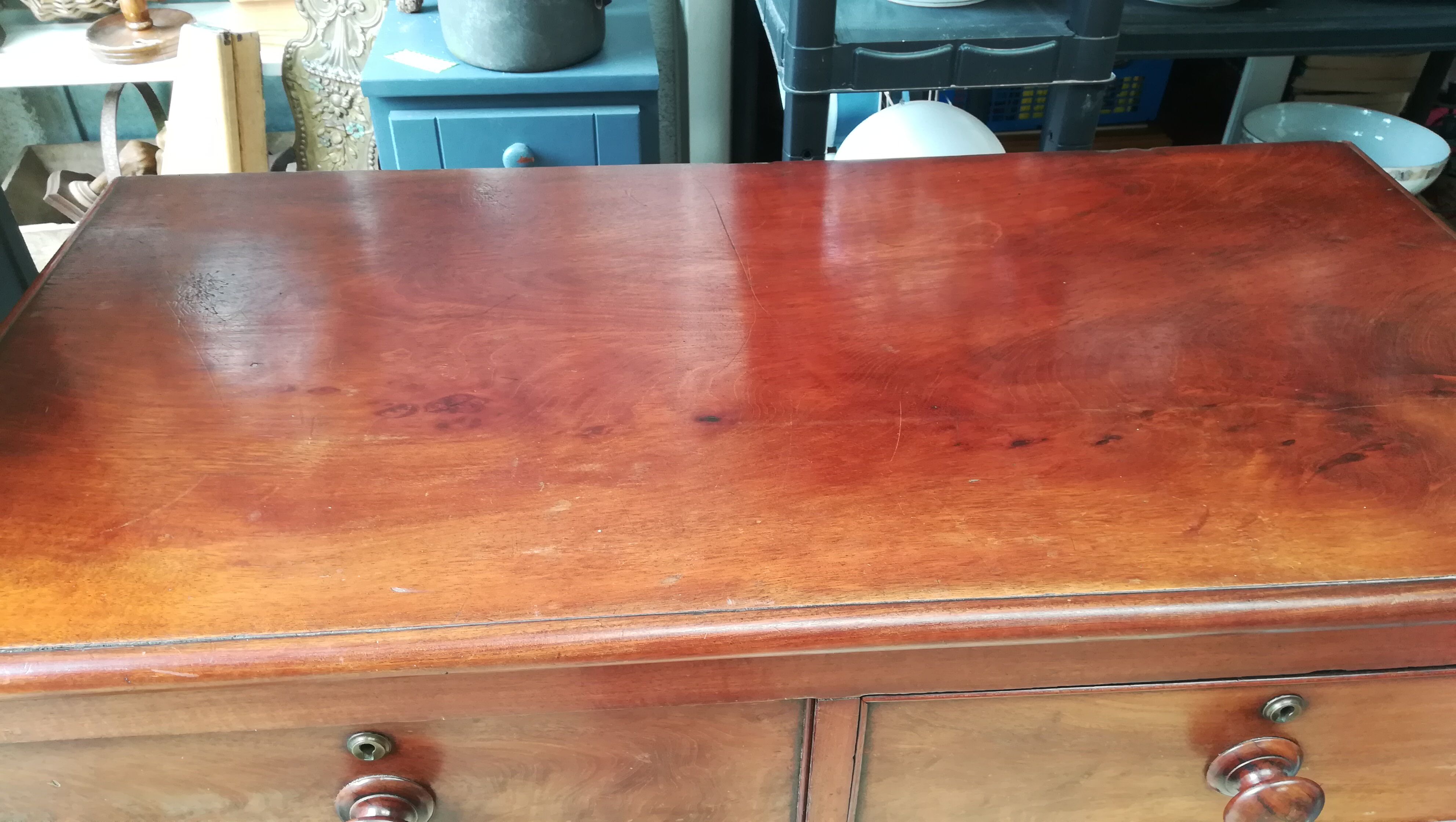 English chest of gold mahogany veneer