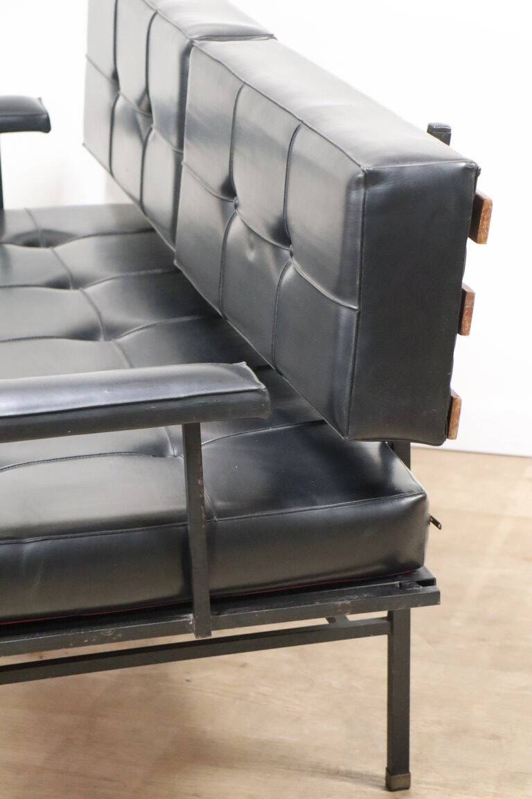 Vintage "Daybed" sofa bench in metal and imitation leather, 1950