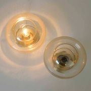 Set Of 2 Vintage Amber Glass Sconces MCM Brass Flush Mount Lights