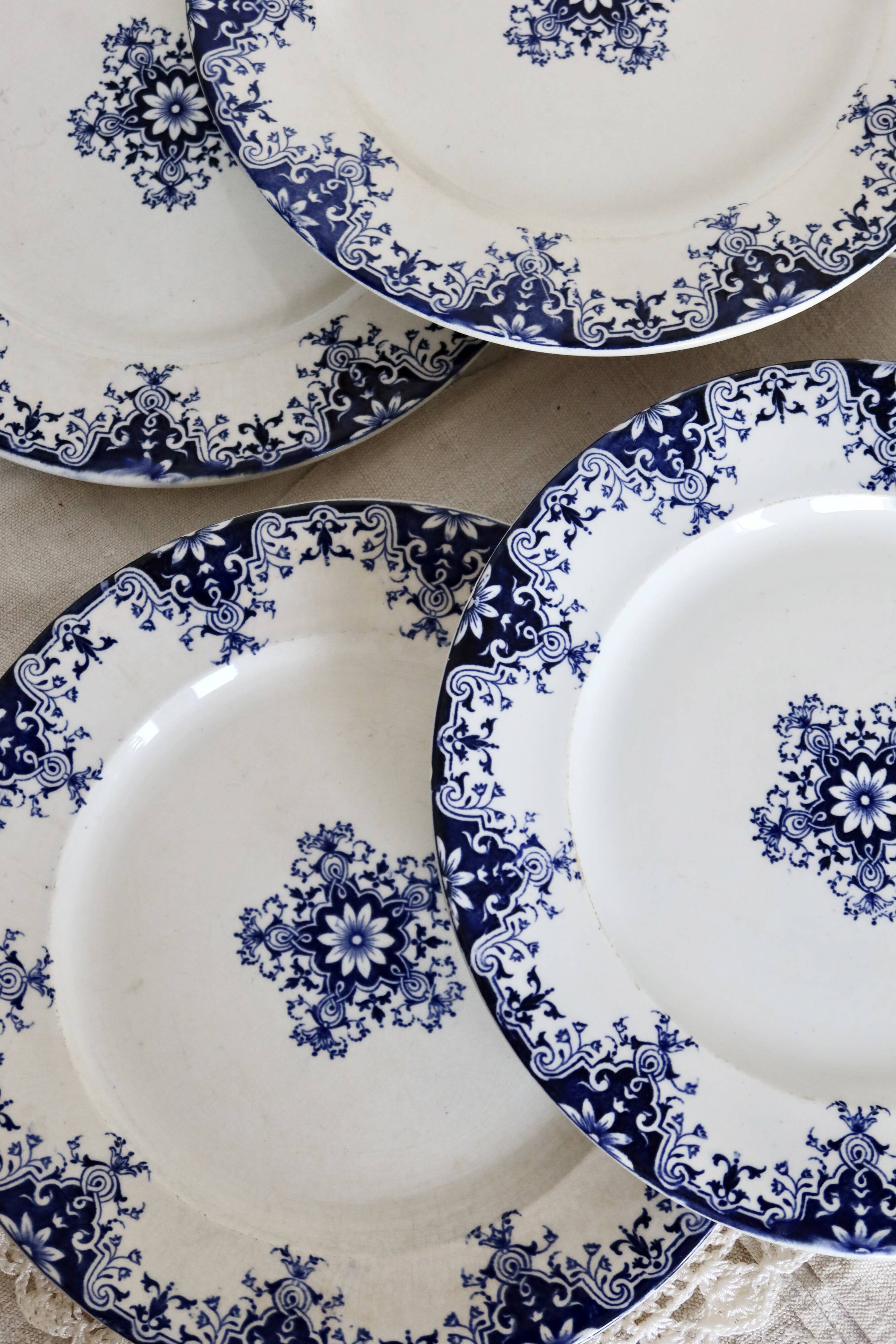 6 antique flat plates, Bordeaux (Jules Vieillard) and Longwy earthenware