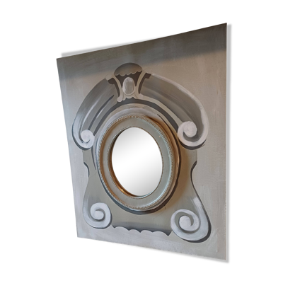 Miroir bois cérusé sur tableau toile peinte