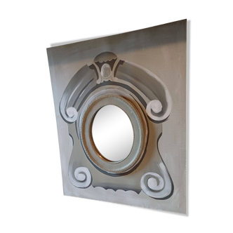 Mirror in whitewashed wood on painted canvas
