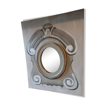 Miroir bois cérusé sur tableau toile peinte