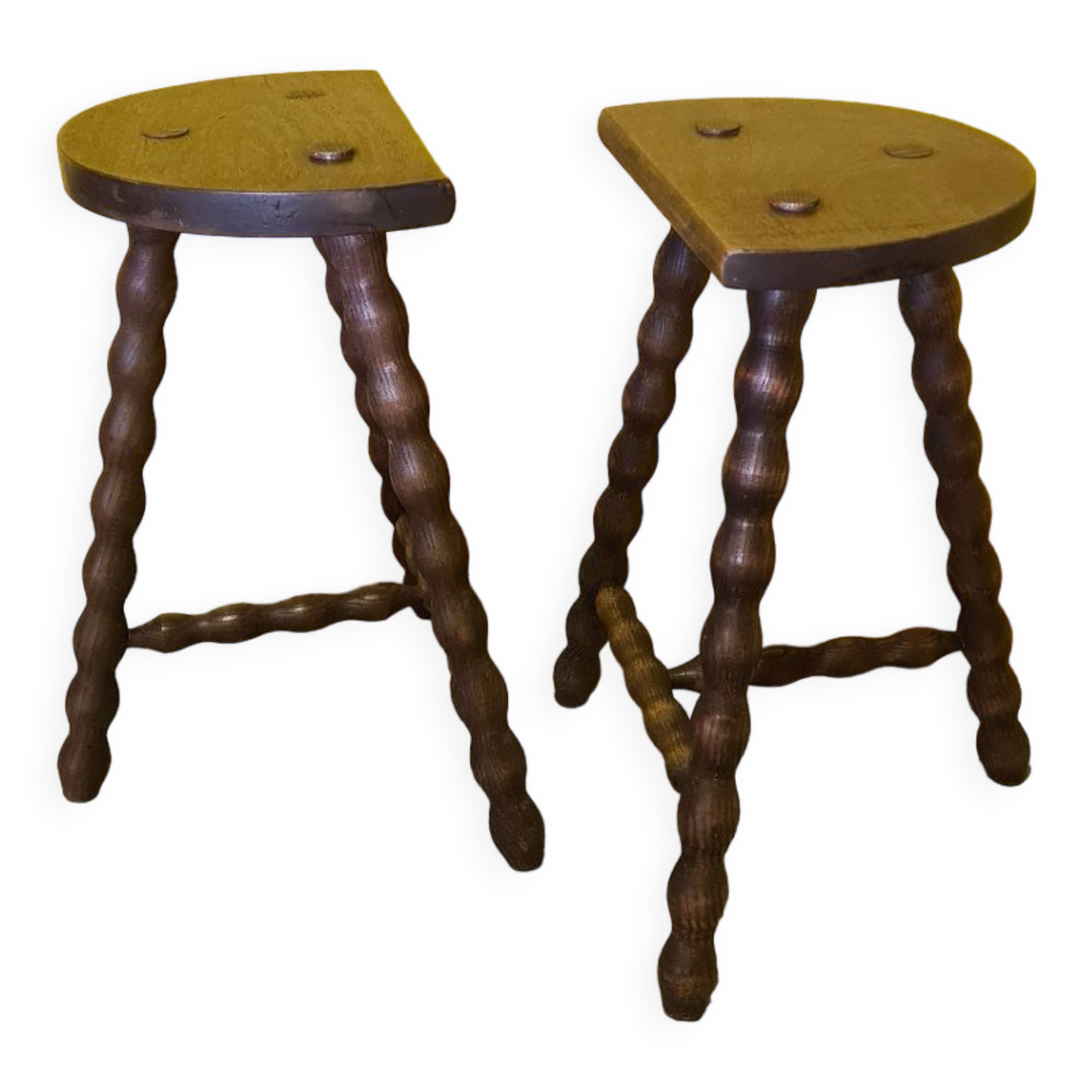 Set vintage french wooden peasant stools, from the 1970